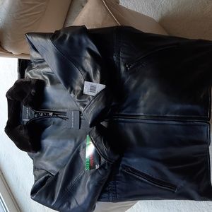 Womens Leather Jacket With Faux Fur Collar